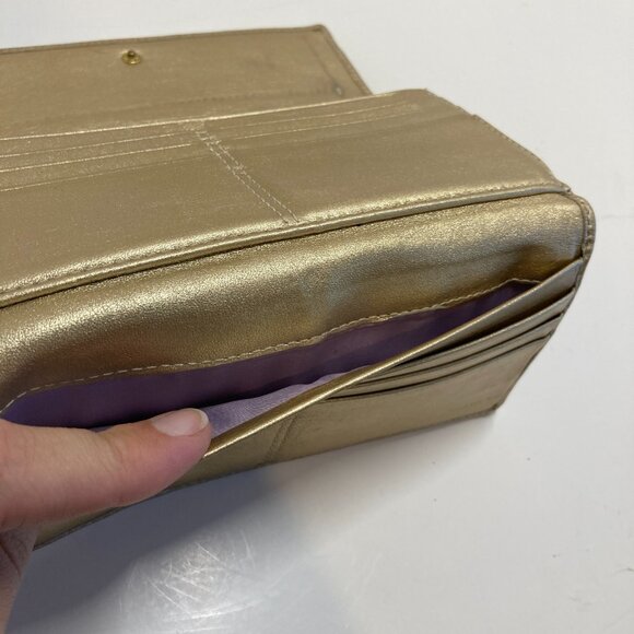 Vintage Coach Rare Ashley Floral Iris Tri-Fold Wallet Canvas and Leather Gold - Picture 10 of 12